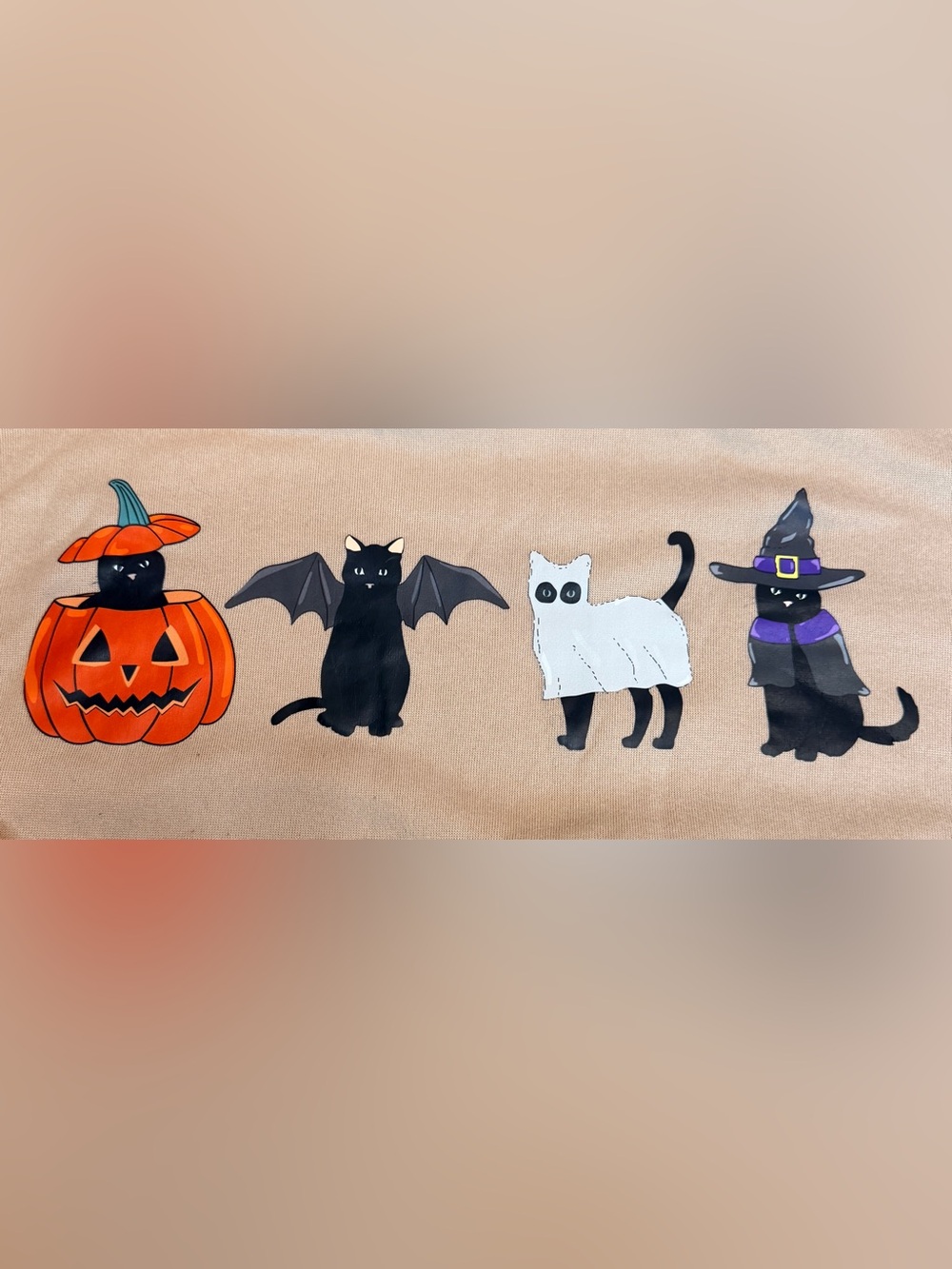 Halloween Cat Pumpkin Witch Ghost Bat Crewneck Sweatshirt Womens Sz Small Beige - Picture 2 of 6